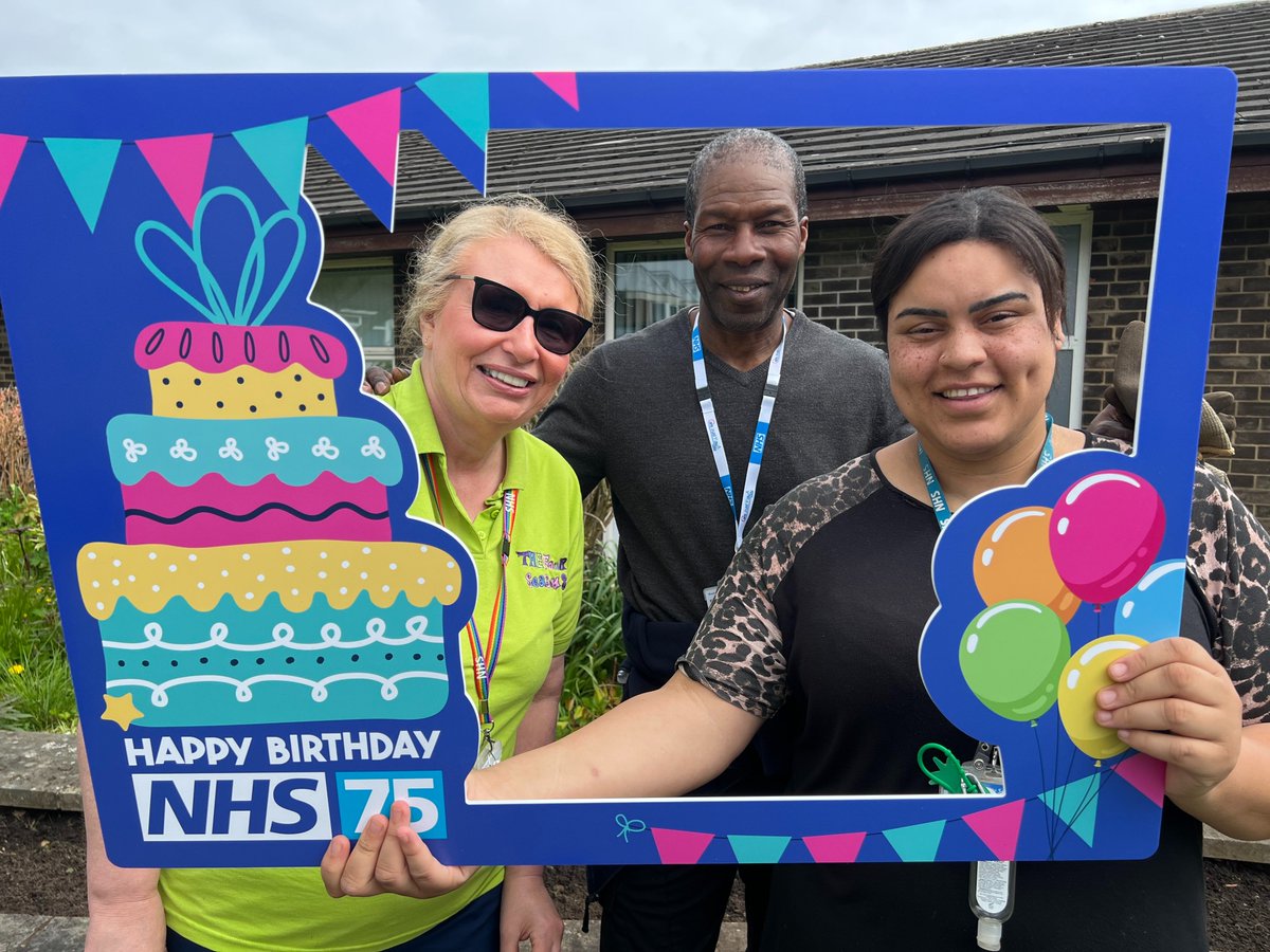BDCFT's tweet photo. Kicking off our celebrations are the brilliant Annette, Keshwar &amp; Emily who are just some of the smiling faces you may have seen up at our Four Seasons Cafe at Lynfield Mount Hospital 🎉 

#Happy75BirthdayNHS #NHS75 https://t.co/cnuNBhvpTB