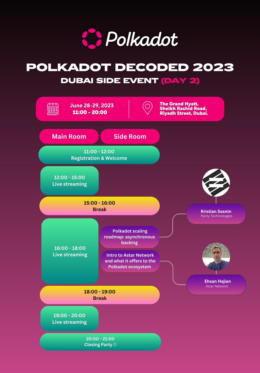 Happening now !! Day two of our viewing side event 📺#PolkadotDecoded with speakers 🔊 from @AstarNetwork 👩🏽‍💻 & @paritytech 🔑🏦🚀🚀🚀Join us and network #Dubai #Polkadot #CommunityBuilding #blockchaindubai🔥