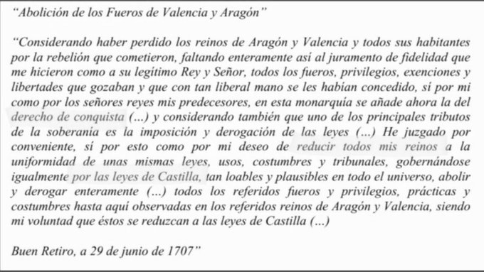 Un día como hoy de 1707 fue una fecha infausta para los reinos de Aragón y Valencia. Costó enmendar semejante afrenta 275 años. Defendamos nuestro ser.