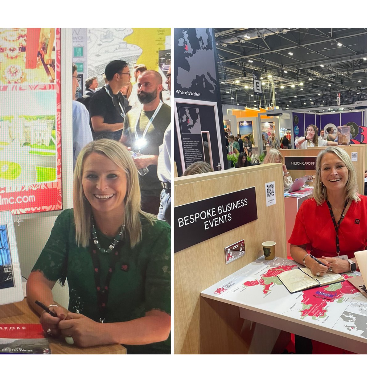 BespokeBizEvent's tweet photo. Great to be back on the @MeetInWales stand at @MeetingsShow 5 years and a pandemic apart! We attended the first ever #TMS and itโs always been an #eventsprof fav of ours. Come & say hi on Stand D60 and see the same cheesy smile! Make your #NextBestDestination #Wales https://t.co/5SMPzCgbzo