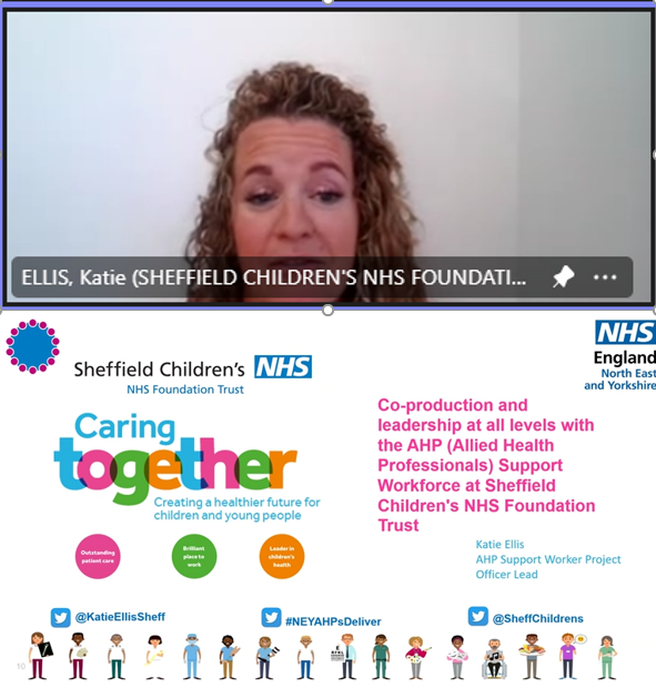 First up this morning on the regional showcase of #NEYAHPsDeliver @KatieEllisSheff 🙌

Great to have the #AHPSupportworkers voice heard loud & proud to showcase the amazing work that Katie has done at @SheffChildrens promoting leadership at all levels✨
#AHPsDeliver @debrowley7💫