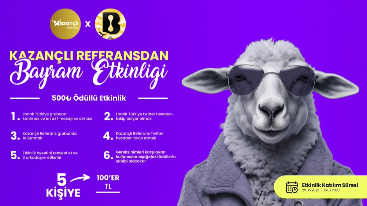 Kazançlı Referans (@kazanreferans) on Twitter photo 🐑 Kazançlı Referansdan Bayram Etkinliği
Kazançlı Referans X Lbank Türkiye 500₺ Ödüllü Etkinlik 💫
📌 Katılım: forms.gle/CD6r6k1yALNz1W…
🔷 Takip Et: <a href="/KazanReferans/">Kazançlı Referans</a>
🔷 Takip Et: <a href="/LbankTurkey/">LBank Türkiye 🇹🇷</a>
🔷 2 kişi etiketle
📅 Son Katılım: 6 Temmuz 23.59 🐑 Kazançlı Referansdan Bayram Etkinliği
Kazançlı Referans X Lbank Türkiye 500₺ Ödüllü Etkinlik 💫
📌 Katılım: forms.gle/CD6r6k1yALNz1W…
🔷 Takip Et: <a href="/KazanReferans/">Kazançlı Referans</a>
🔷 Takip Et: <a href="/LbankTurkey/">LBank Türkiye 🇹🇷</a>
🔷 2 kişi etiketle
📅 Son Katılım: 6 Temmuz 23.59