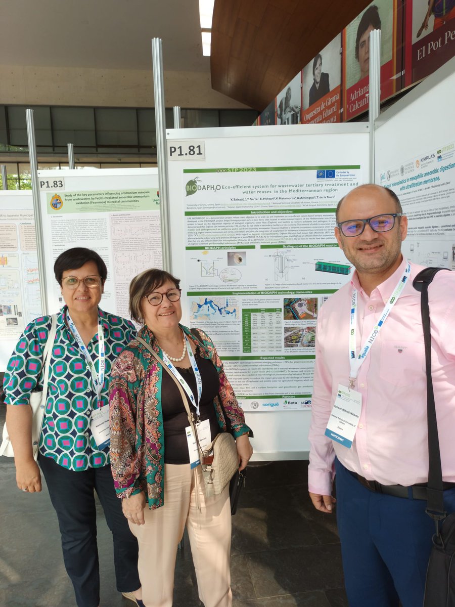 LIFE_BIODAPH2O's tweet photo. 💧🌱#LifeEBIODAPH2O during the poster presentation at the 6th IWA conference on Eco-#Technologies for #WasteWater treatment @ecoSTP2023. Thanks for the great conference!

📸: Partners from @univgirona  and @ntua ! 

#LIFEprogramme #LIFEproject #WaterReuseEU #CircularEconomy https://t.co/R9JgAFlfdF