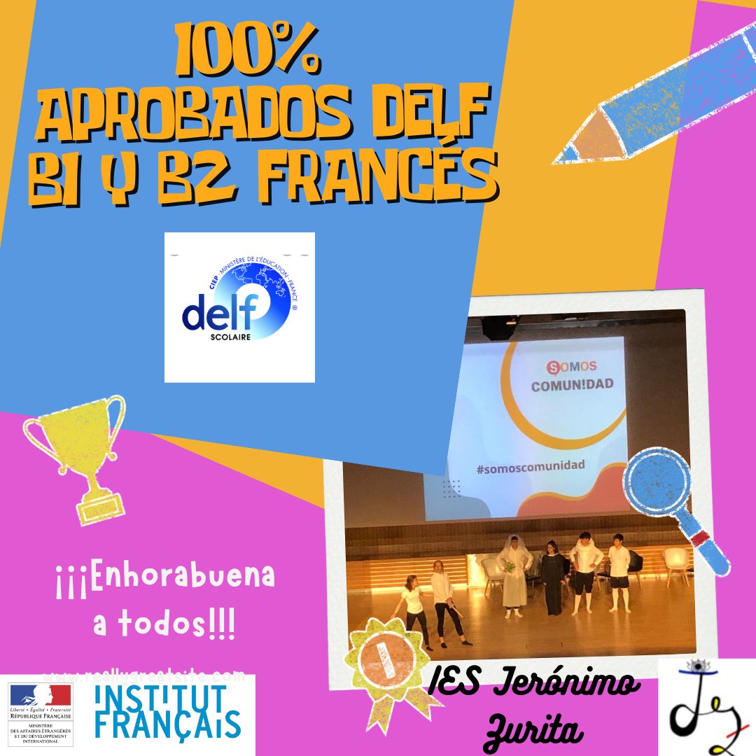 Felices de poder contaros que el 100% de nuestros alumnos presentados han aprobado el examen DELF B1 o B2 de francés.

<a href="/dgalextranjeras/">L.Extranjeras ARAGON</a> <a href="/CarleePepe/">pepe.français.EOI</a> <a href="/CARLEE_Aragon/">CARLEE</a> <a href="/IF_Espana/">Institut français de España</a> <a href="/if_zaragoza/">Institut français de Zaragoza</a> <a href="/TallonEric1/">Eric Tallon</a>