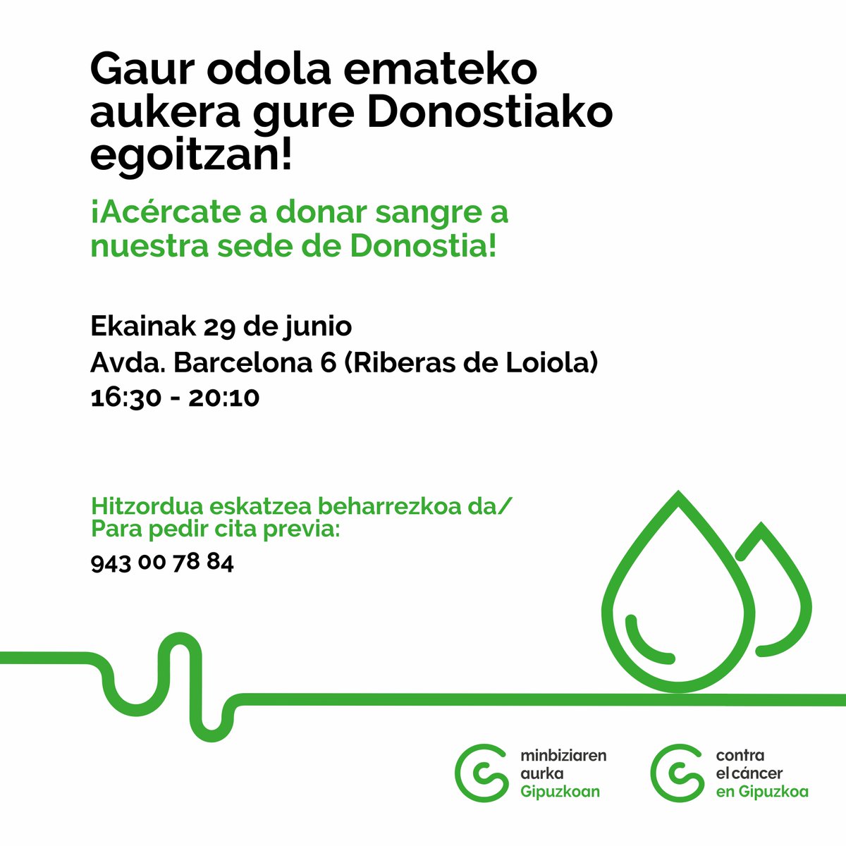 Gaur odola emateko aukera izango duzu gure #Donostia|ko egoitzan. 🩸

Pide cita en el 943 00 78 84 y ¡#donavida! 💚

@DonanteSangrEus