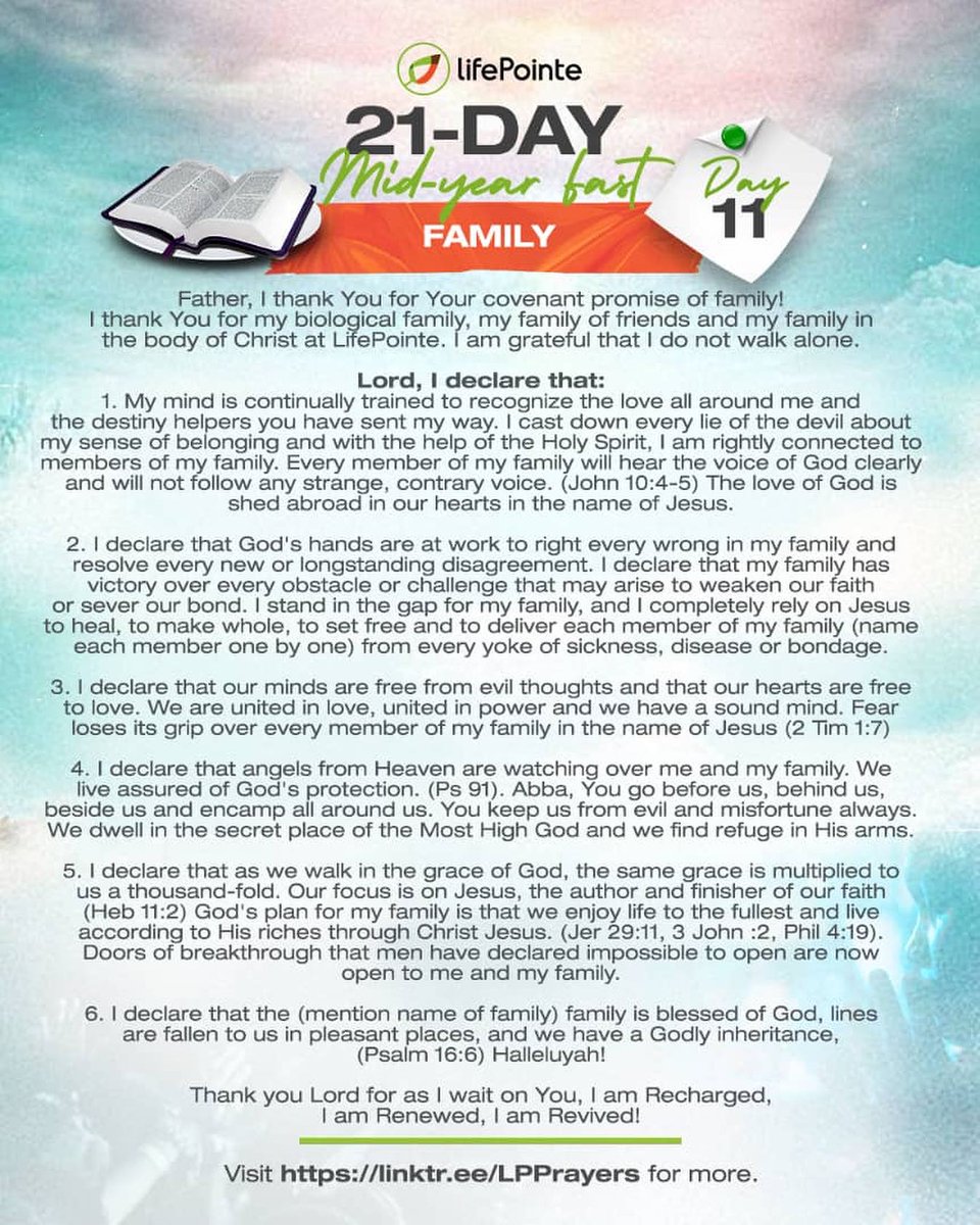 LifePointeNG's tweet image. There will be NO mid-day declarations at 1 pm today, instead, we will be joining in on the Accelerate Conference!

Today, we are praying for our families - biological and non-biological! 🤗

#MidYearFast #LifepointeNG