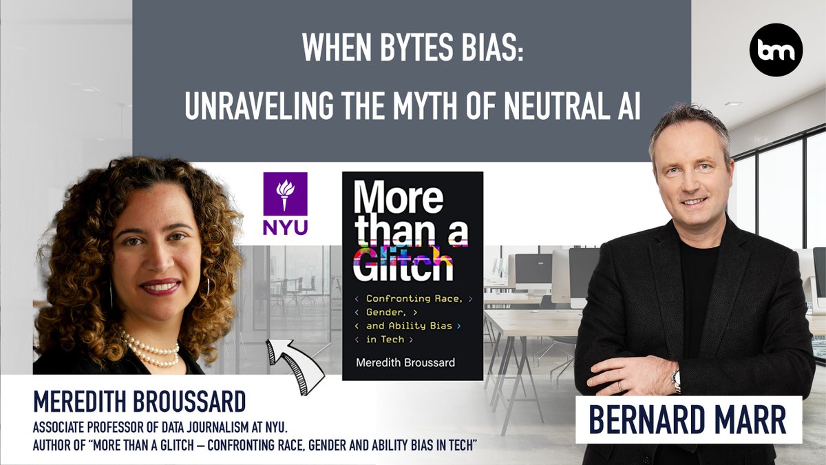 BernardMarr's tweet photo. 📣 Join me TODAY for an insightful livestream on "When Bytes Bias: Unraveling the Myth of Neutral AI"! 🤖💡

12 Noon UK | ET 7AM | PT 4AM | CET 1PM | SGT 7PM

Twitter > https://t.co/5AVubo5LpU

#AIethics #BiasInTech #NeutralAI #Livestream #MeredithBroussard #AI #JoinTheDiscussion https://t.co/Ra2laXkwgo