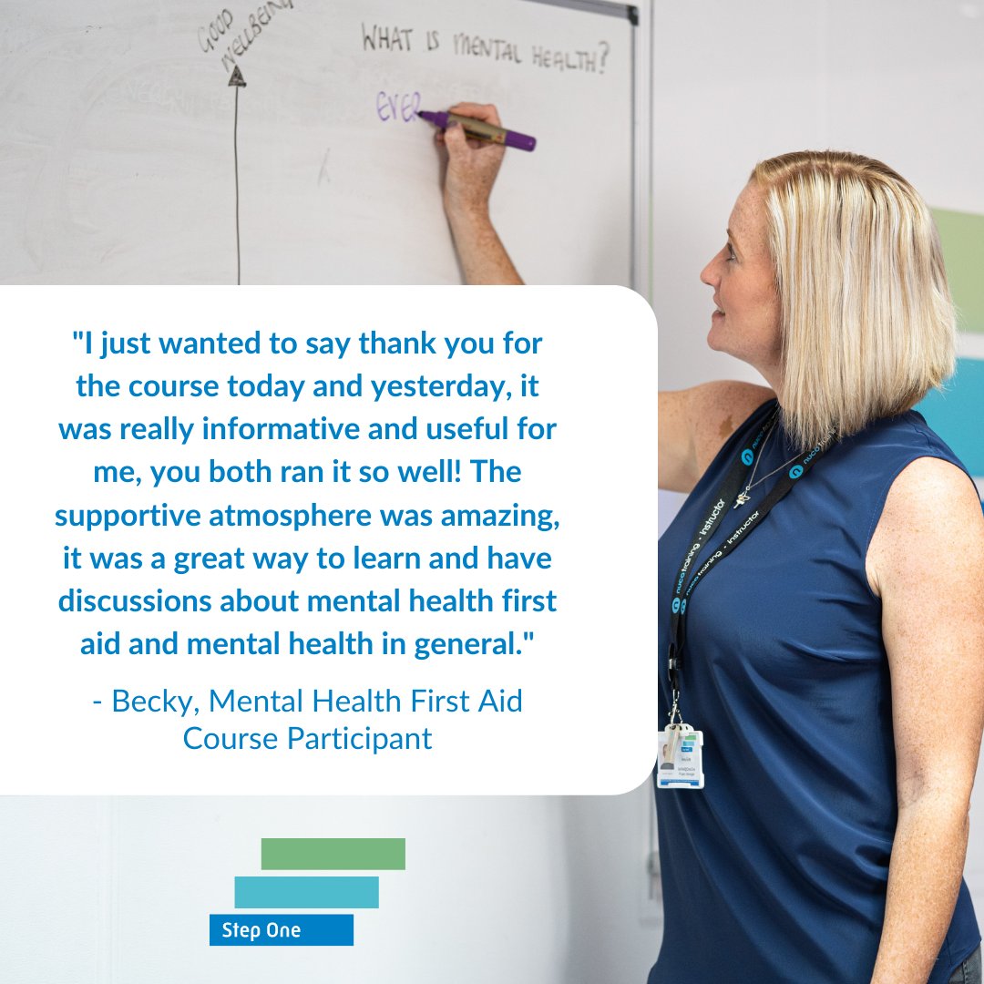 steponecharity's tweet image. Some lovely feedback from our recent Mental Health First Aid training course  🙏 

If you’re interested in joining our next 2-day course taking place in Exeter and would like to find out more, tap the link below or email amy.erith@steponecharity.co.uk. 

bit.ly/3wkEtIs