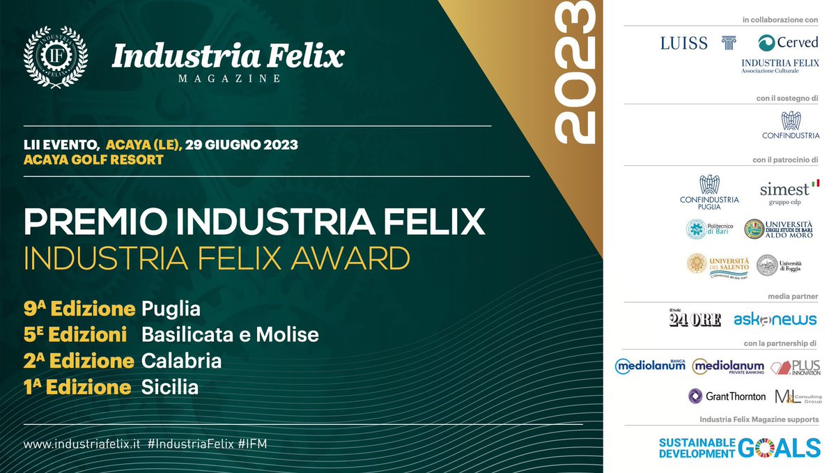 Oggi Gerardo Giuratrabocchetti parteciperà al Premio Industria Felix. 
#CantinedelNotaio è tra le 86imprese più competitive a livello gestionale, affidabili finanziariamente e talvolta sostenibili premiate al 52esimo evento Industria Felix organizzato da Industria Felix Magazine.
