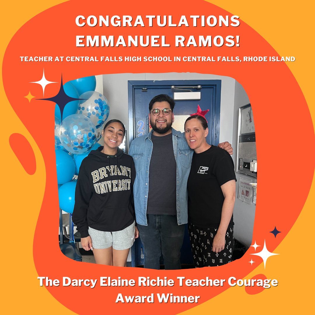 Congratulations to Emmanuel Ramos of Central Falls, RI - this year's Darcy E. Richie Teacher Courage Award recipient!

In honor of Darcy Elaine Richie, we are happy to bestow this $10,000 award to Mr. Ramos for his demonstrated courage and excellence in equity-rooted education.