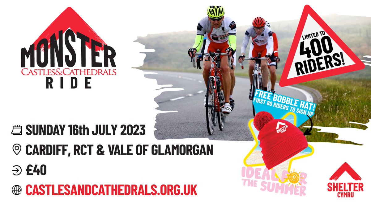 Two weeks to go until Castles &amp; Cathedrals! Our annual #cycling event is now in its 10th year. Sign-up to ride here: castlesandcathedrals.org.uk If you'd like to volunteer as an Event Assistant email fundraising@sheltercymru.org.uk