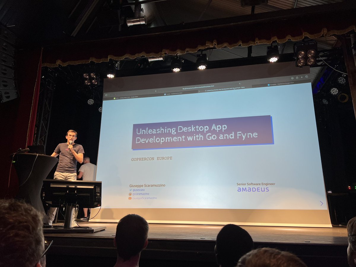 webdeva's tweet image. It’s time for lighting talks! And @giusescara is already on the stage! #gopherconEU #golang
