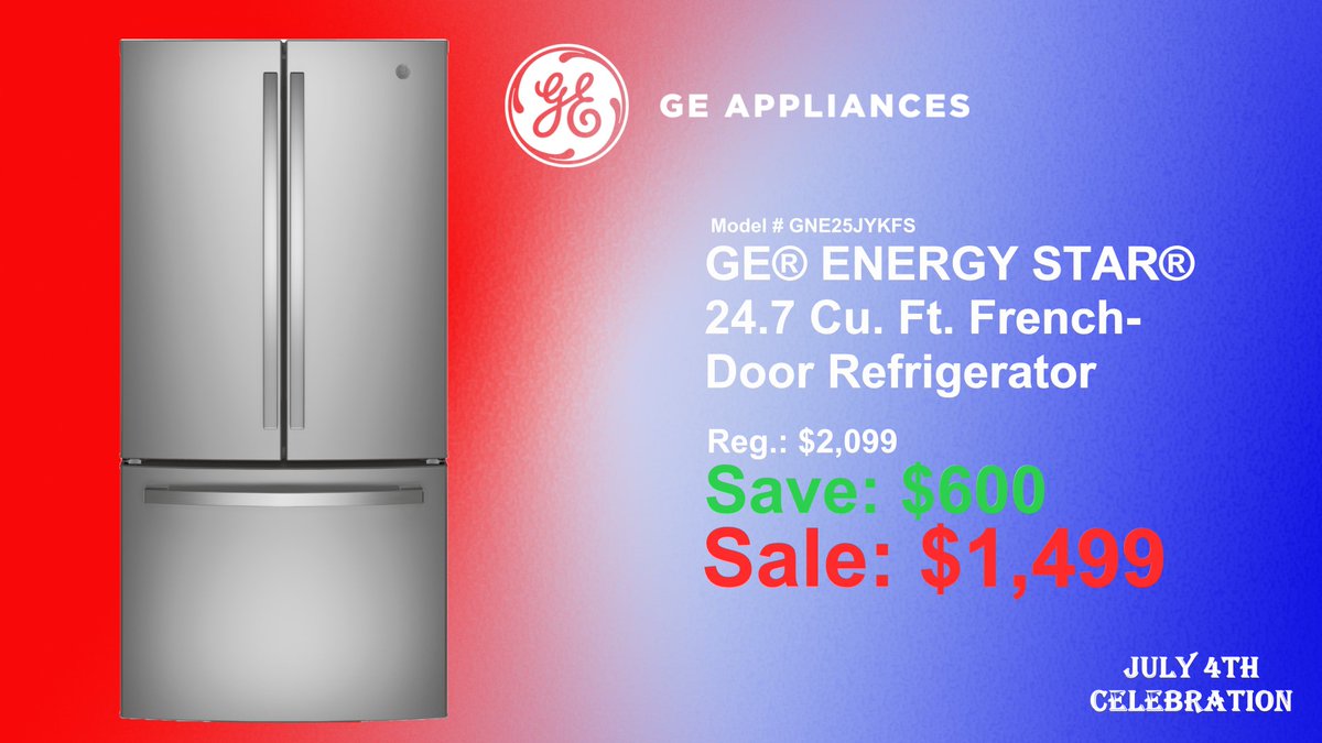 Come in for big savings on appliances storewide including this GE Appliances stainless steel refrigerators during our July 4th Celebration Event.

#GE #GEappliances #eatontowntvandappliance #new #thursdaymorning #thursdayvibes #nj #july4th #ThursdayThoughts #thursdaymotivation