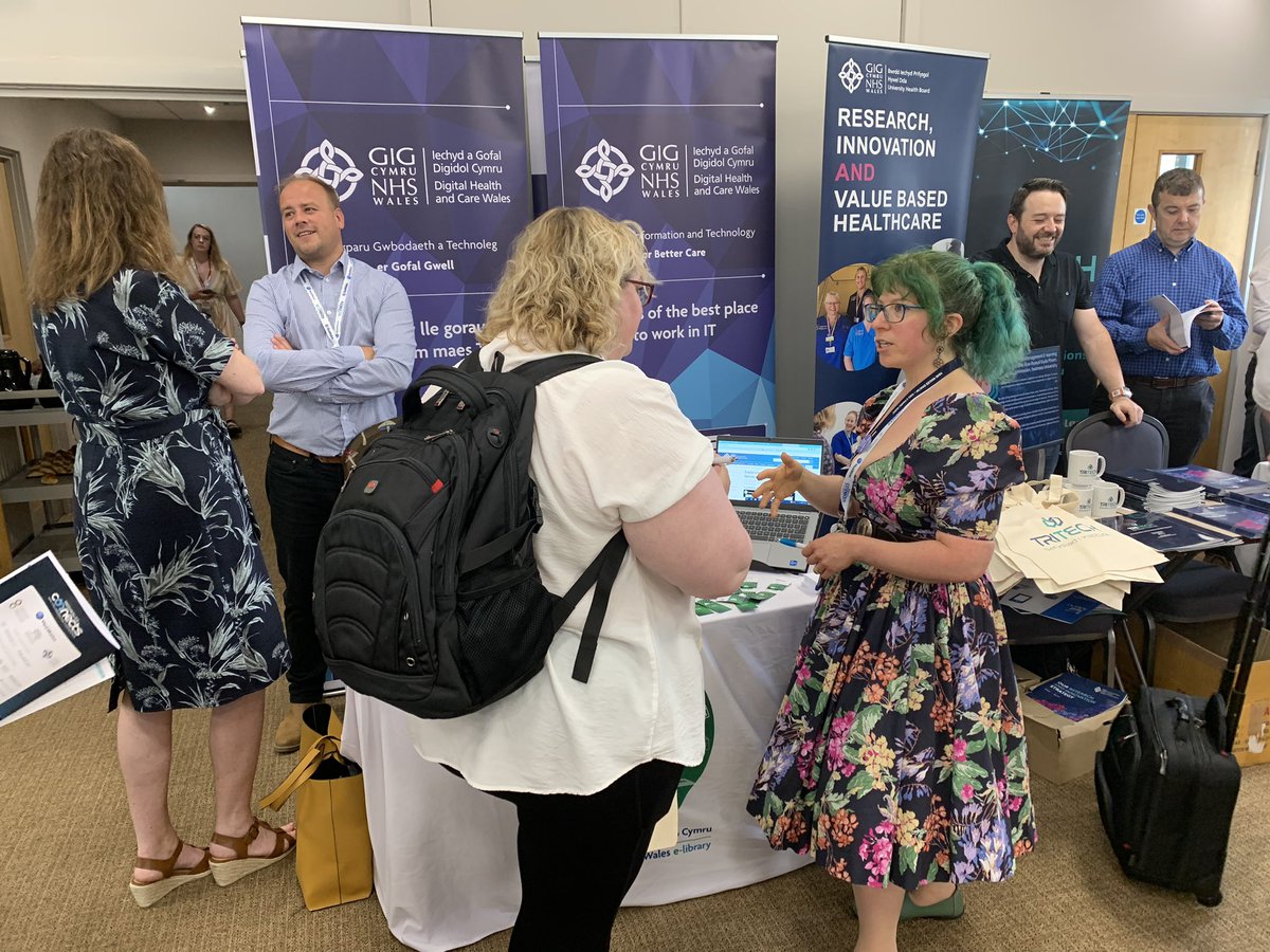 Our <a href="/DHCWales/">Digital Health and Care Wales</a> stand all set up and Bex @NHSWaleselib is showcasing some of the fantastic resources that the e-library team support and make available to health and care colleagues across Wales <a href="/mediwales/">MediWales</a> #connectsconference23