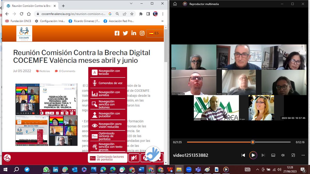 COCEMFEValencia's tweet photo. Reunión de junio de la Comisión contra la #BrechaDigital de @COCEMFEValencia
Las primeras acciones tras la firma del convenio con @cotocv o el seguimiento de la accesibilidad web de la mano de #inSuit, entre los temas tratados
Lee toda la información
👉 https://t.co/jMOfryUkQ6 https://t.co/ly15F5fNzi