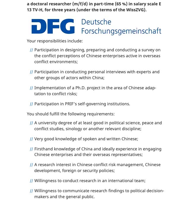 CinroCircle's tweet photo. For those interested in doing phd in political science/peace and conflict studies, the Peace Research Institute Frankfurt in Germany is calling for applications for Dr. Pascal Abb's new project: Chinese Adaptation to Conflict Risks in the Era of the Belt and Road Initiative. https://t.co/OvcIu26Yqe