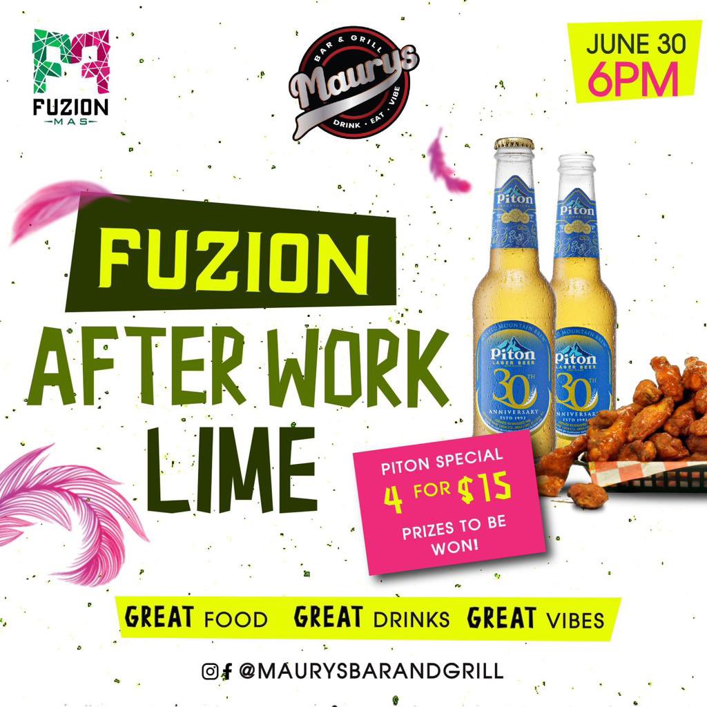 FuzionMas's tweet photo. Calling all Bird Bosses and Miss Grippys ๐จ The vibes is back on ! ๐ฃ๏ธ This Friday at Mauryโs Bar and Grill , join us after you clock out ! ๐
See you there !! ๐๐พ
#saintluciacarnival #fuzionfm #fuzionmas #afterworklime #carnival2023 https://t.co/x0JEo7vpx7
