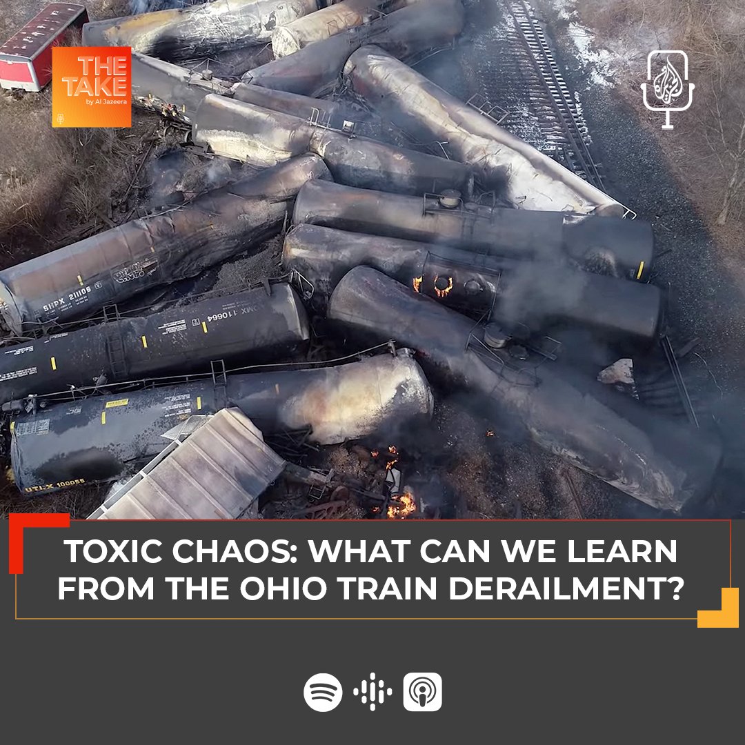 On February 3, a freight train derailed in the US state of Ohio, spilling toxic chemicals into the small town of East Palestine. 🎧 #AJTheTake guest host @kdhirten and @AJFaultLines’s @joshrushing discuss the impact of the derailment: aj.audio/TheTake-585