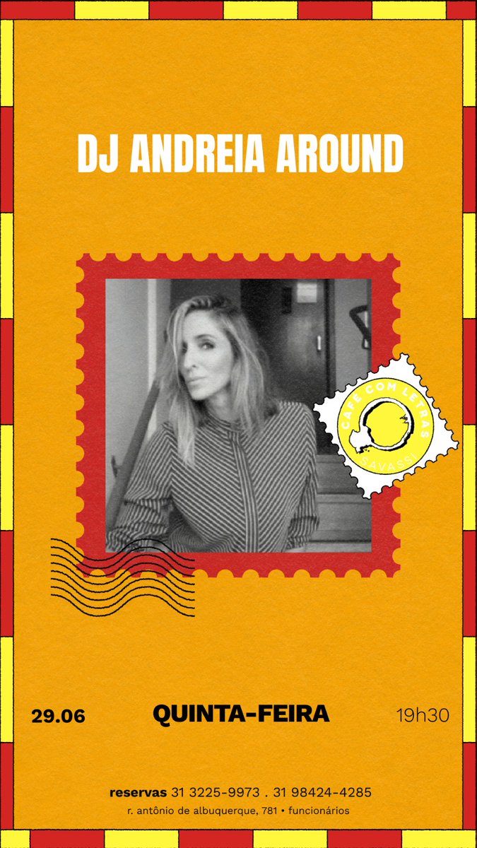 Hoje recebemos a DJ Andreia Around às 19:30h. Ela te convida para um passeio sonoro na world music trazendo para o Café com Letras um repertório com forte presença feminina e uma mistura de sotaques e idiomas de vários cantos do mundo.

Acompanhe nossas opções para o seu almoço.