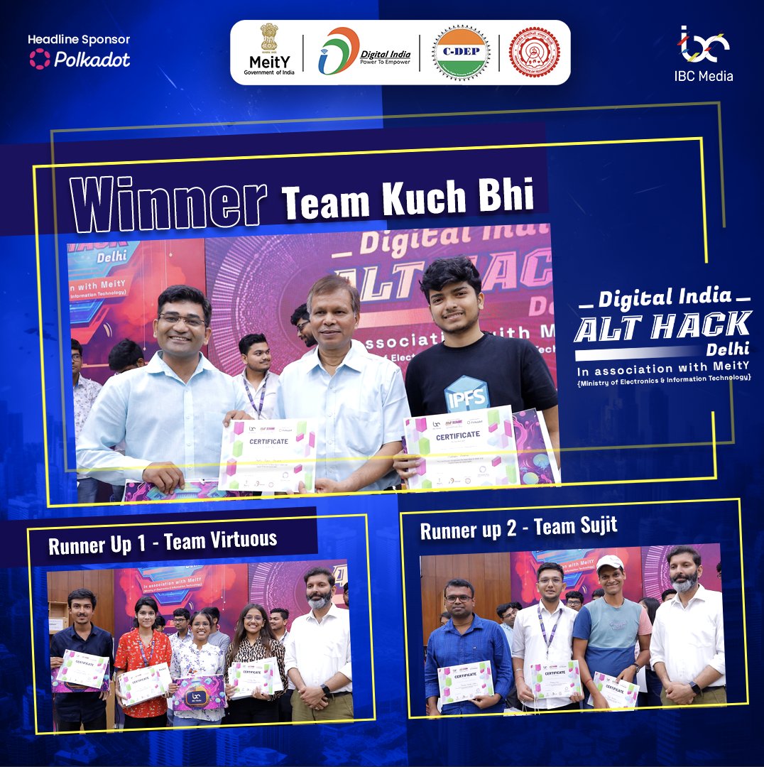 IBCMedia_'s tweet photo. Drumroll please π₯π
We have the Winning teams with us at Digital India Alt Hack π‘
Congratulations to ingenious minds of innovation πβ¨
#digitalindiaalthack #digitalindia #althack #students #winners #ideas #winningteam #congratulations #innovation #digital #india https://t.co/9LeinxBG1d