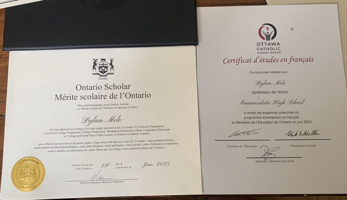 Grateful to be graduating with my French Immersion Diploma as well as the Ontario Scholar accolade maintaining minimally an 80 in all university level classes.