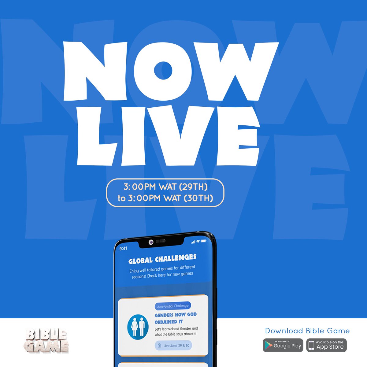 OurBibleGame's tweet photo. NOW LIVE!

The day is here!

The day we’ve all been waiting for😃

Why don’t you jump in the train as we journey into another thrilling experience with our favorite Bible game app💃🏾

June global challenge is NOW LIVE!

Let’s do this🏋🏾‍♀️

#Gender
#JuneGlobalChallenge
#TheBibleGame https://t.co/4mTpmpOlOE