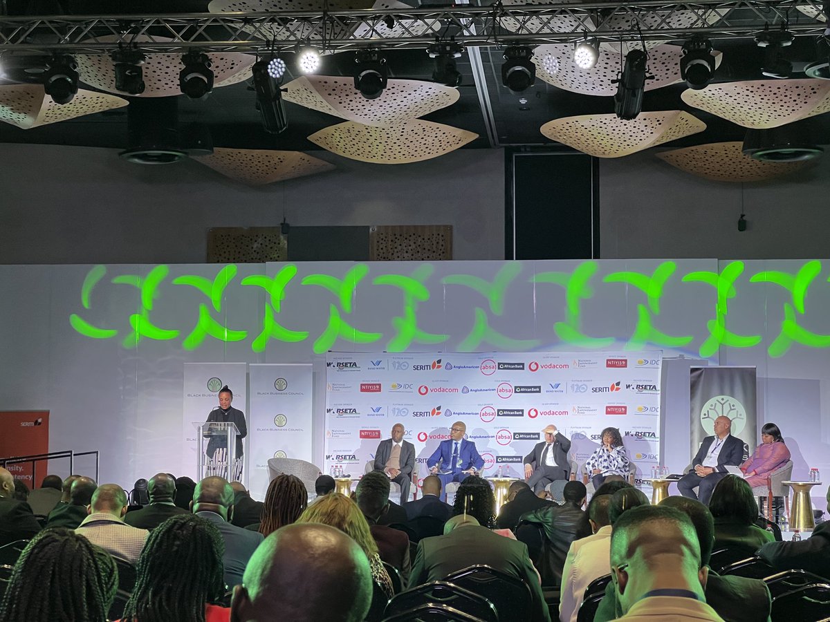 NetVestSA's tweet photo. Ms Portia Derby, CEO of ⁦@follow_transnet⁩ speaking boldly at the 2023 ⁦@BlackBCouncil⁩ annual summit on the need for true black manufacturers and industrialists. Education is necessary around tax and manufacturing incentives and rebates https://t.co/lSFFGq7gT1