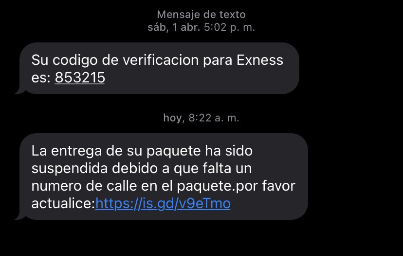 GasparBroughtom's tweet photo. @exnesslatam Hola, Hoy por la mañana me llego un mensaje haciendo alusión a que un paquete había llegado. Y el número que me contacto es el mismo en el que me llego el código verificador de Exness. Si se trata de un error estoy dispuesto a ayudar. https://t.co/Gw5UXnf3eY