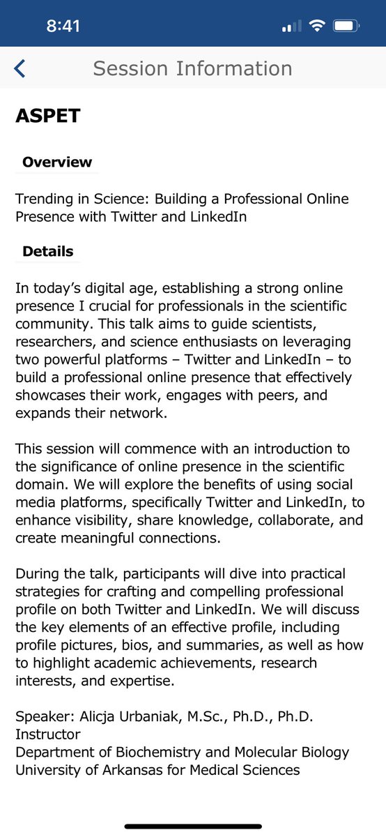 DrAUrbaniak's tweet photo. 📢Attending #WCP2023? Join me Tuesday at 10:15 am in the Innovation Theatre as I dive into the exciting world of social media for scientists! 🌎🔬#ScienceCommunication #pharmacology 
@ASPET @WCP2023 @TRI_UAMS @uamscancer @UAMS_Biochem https://t.co/7knM1e7N4S