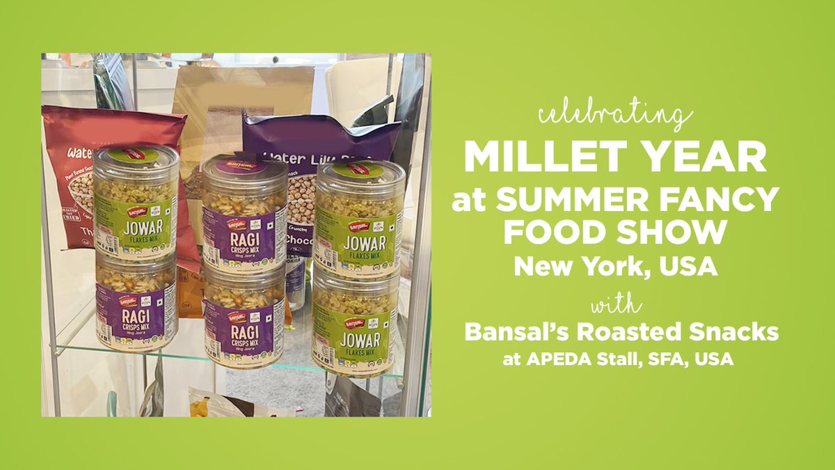 bansalsnacks's tweet photo. Bansal Roasted #Millets at Summer Fancy Food Show, New York @Specialty_Food at #APEDA Stall.

@MOFPI_GOI @APEDADOC @nutrihubtbi @AgriGoI @MilletsOdisha 
@IYM2023 @MoHFW_INDIA

#IYM2023 #ragi #jowar #kodo #proso #foxtail #usa #roastedsnacks #roastednamkeen #milletnamkeen https://t.co/8uATe6x1At