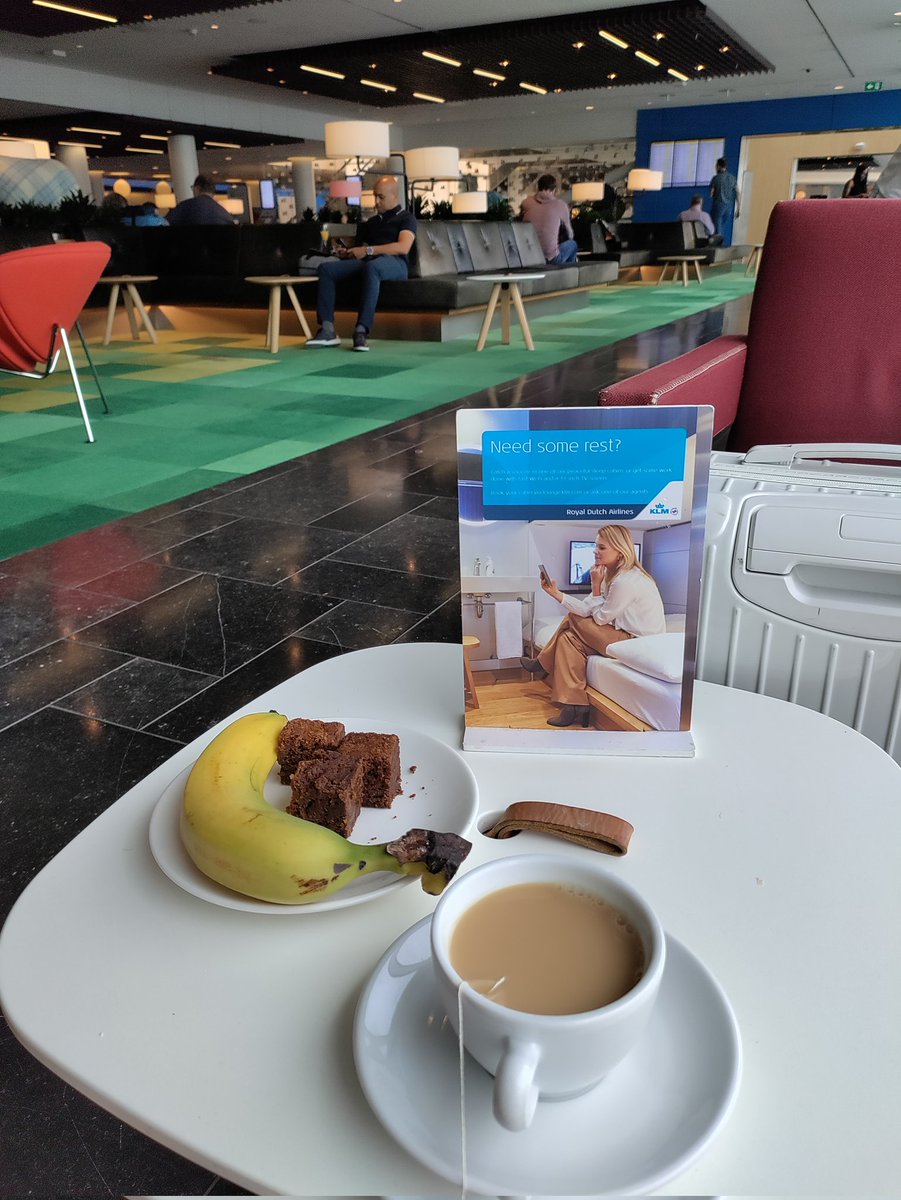 After the LCY AMS leg was delayed, my AMS HKG leg is delayed too, by 1 hour ish. Lucky this trip is not quite time sensitive and I'm going at a leisurely pace and can take my time. Chilling at the <a href="/KLM/">KLM</a> crown lounge waiting for gate to open.