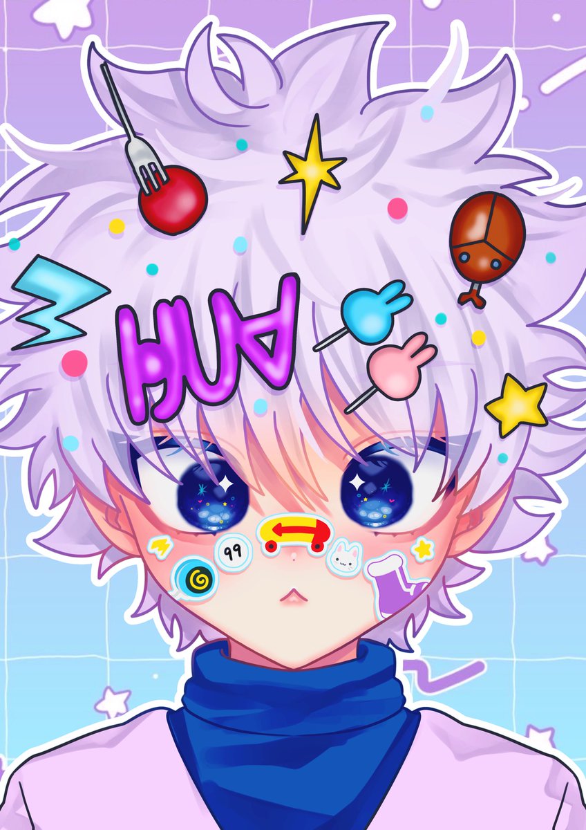 1boy male focus star (symbol) white hair solo blue eyes looking at viewer  illustration images