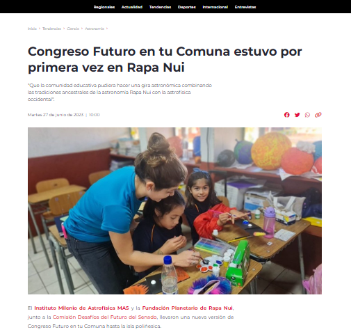 El <a href="/astrofisicaMAS/">MAS</a> y la Fundación Planetario de Rapa Nui, junto a la Comisión Desafíos del Futuro del Senado, llevaron una nueva versión de "Congreso Futuro en tu Comuna" hasta la isla polinésica.