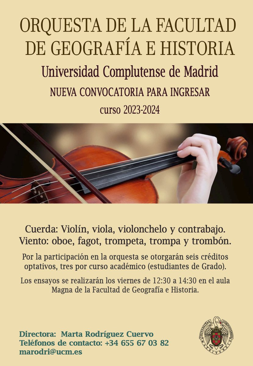 Nueva convocatoria para ingresar en la orquesta de la Orquesta de @UCM_fghis en el curso 2023-2024