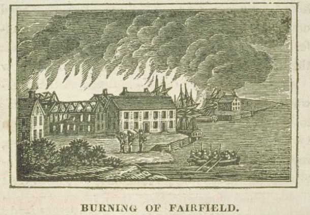 #OTD in 1779, during the #RevolutionaryWar, the British anchored a fleet of warships off the coast of Fairfield &amp; burned the town, incl. 97 homes, 67 barns, 48 stores, 2 schools, 2 meetinghouses, a courthouse, &amp; the county jail. Learn more: connecticuthistory.org/british-burn-f…

#America250