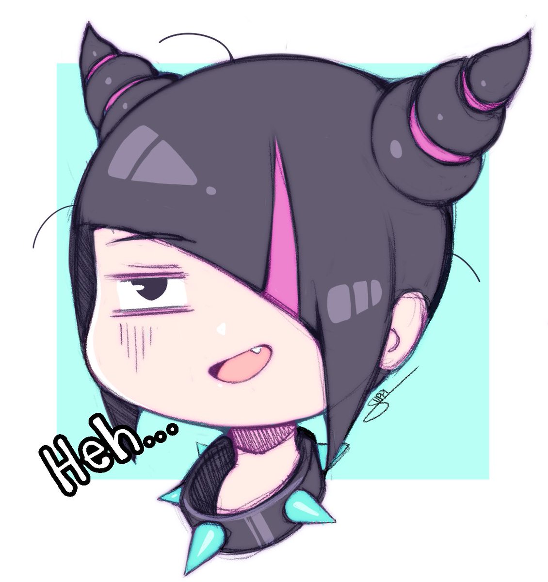 han juri 1girl spikes hair horns spiked collar fang solo hair over one eye  illustration images