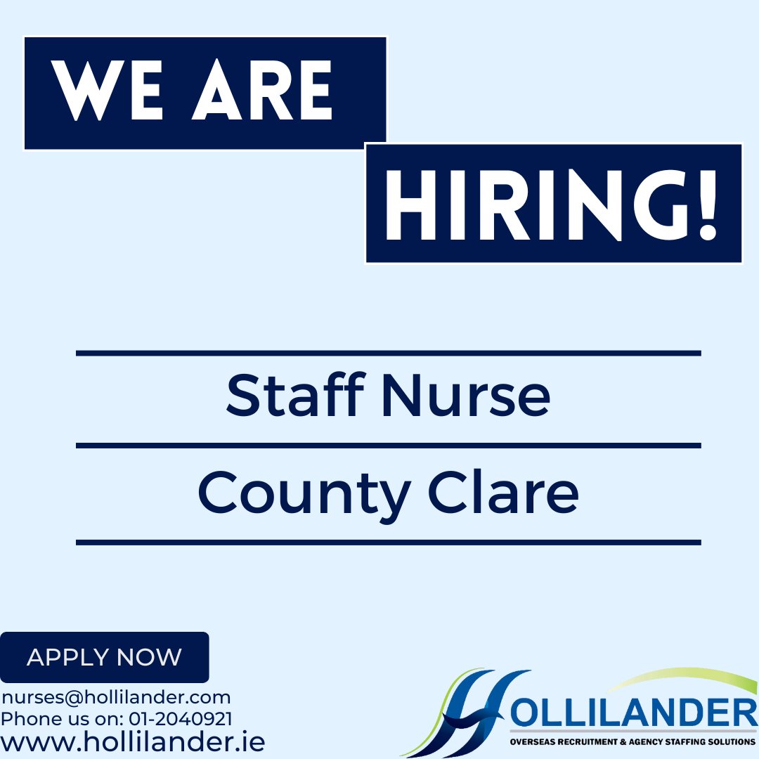 Hollilander Recruitment are actively recruiting for the role of Staff Nurse
.
We are looking for someone to fill in for six months on a semi-permanent basis.

If you are interested, please send your CV to nurses@hollilander.com
#hollilanderrecruitment #staffnurse #jobsireland