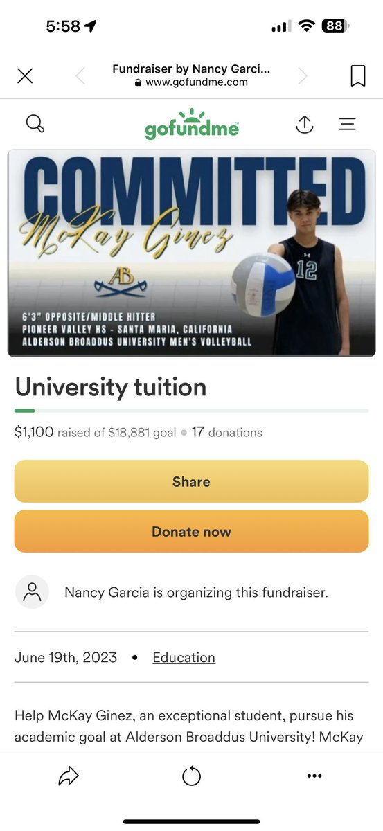 pv_mvb's tweet photo. Going to college is expensive. Even with scholarships! Help McKay continue his education while still playing the sport he loves! If you can’t donate, a share is just as good! https://t.co/cKgRhgfR6z https://t.co/VapN6NV470