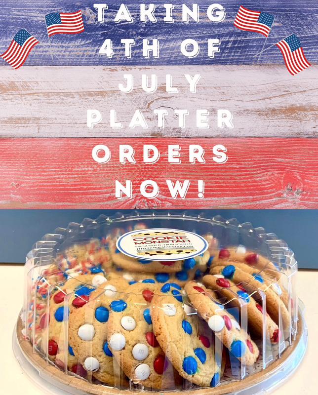 🇺🇸4th of July Weekend! Let's Celebrate! We have cookie platters in 2, 3 &amp; 4 dozen sizes! Preorder now &amp; set your pickup day! M&amp;M, Birthday Cake &amp; Sugared Sugar Cookies are decorated in festive Red, White &amp; Blue! Don’t forget to add some Red Velvet too!! 🇺🇸