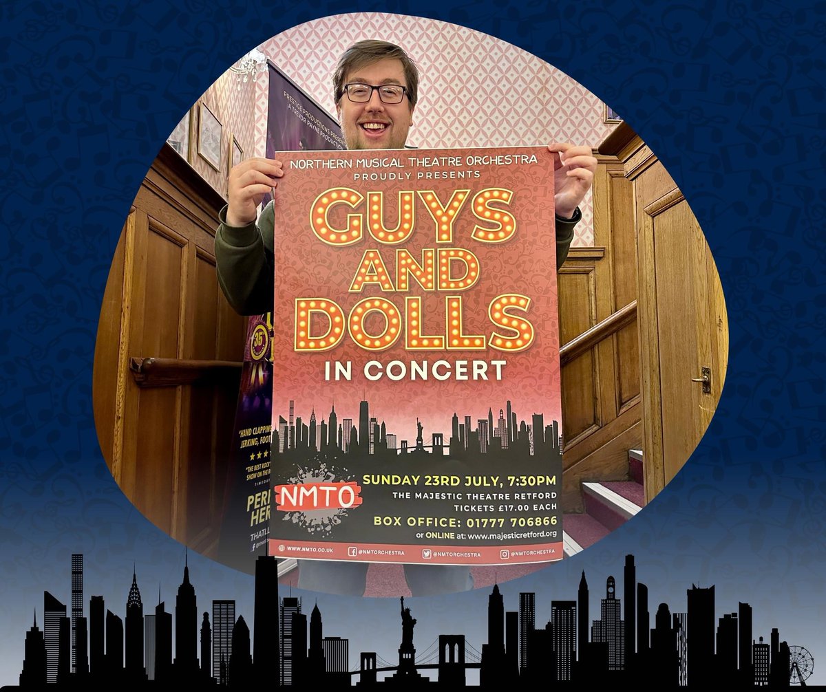 NMTOrchestra's tweet photo. NMTO presents 'GUYS AND DOLLS in Concert' 🎲

Why is our conductor looking so happy? 🤔

Because it's our 1st Principal Music Call on Sunday, of course! 🥳

🎭 Northern Musical Theatre Orchestra
📅 Sunday 23rd July 2023 - 7:30pm
📍  @MajesticRetford
🎟 https://t.co/lF1ZN7JvqF https://t.co/oxN9W8yJhP