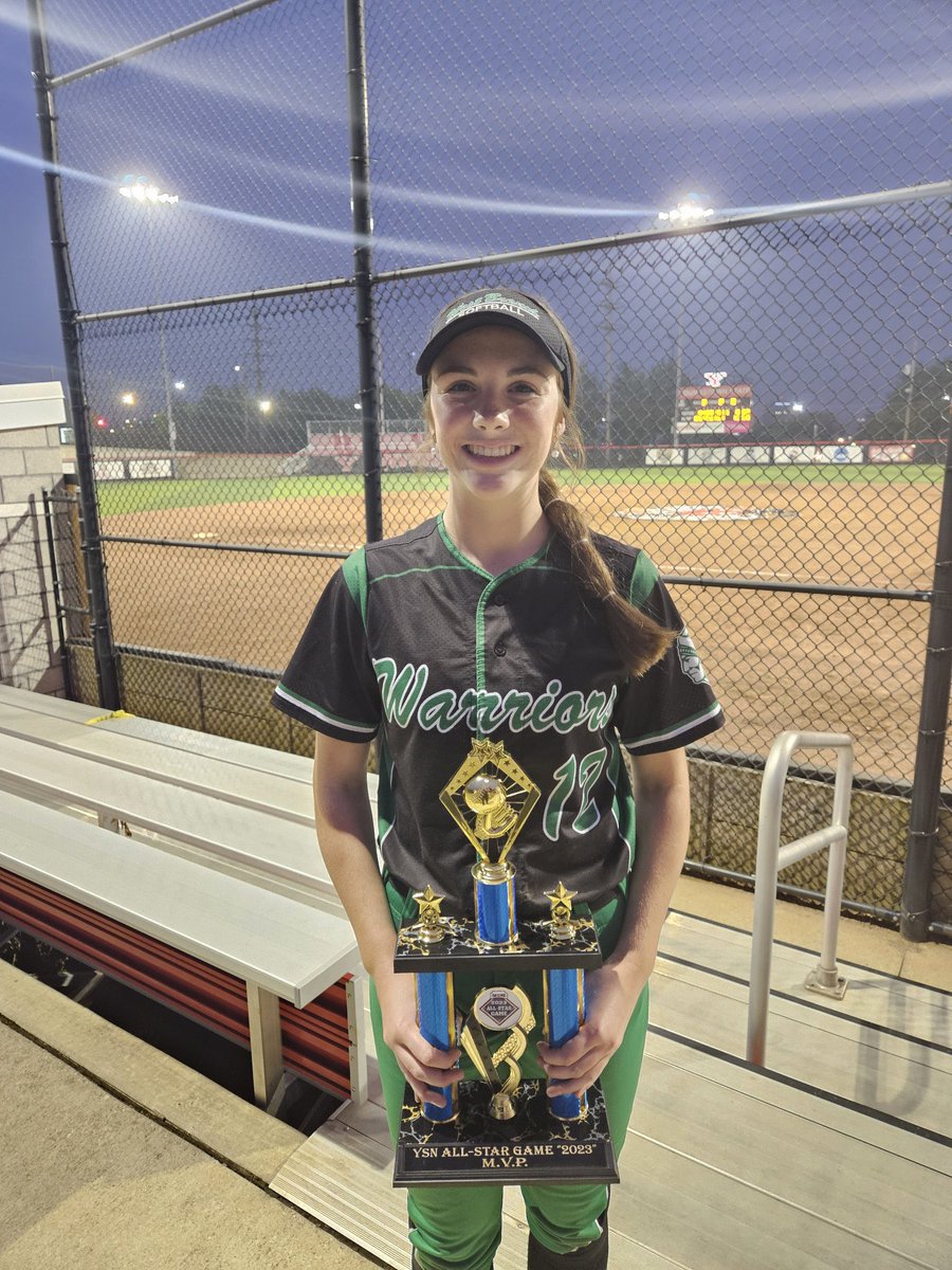 hudson_sports17's tweet photo. I can not express enough how amazing this young lady is. She has grown so much in all aspects of life. She got stronger, she got more technical, she got faster, and just simply just got better. Last night at the @YSNLive_com all⭐️ game she hit a 2R 💣 and earned the honor of MVP https://t.co/2tJawISoLL