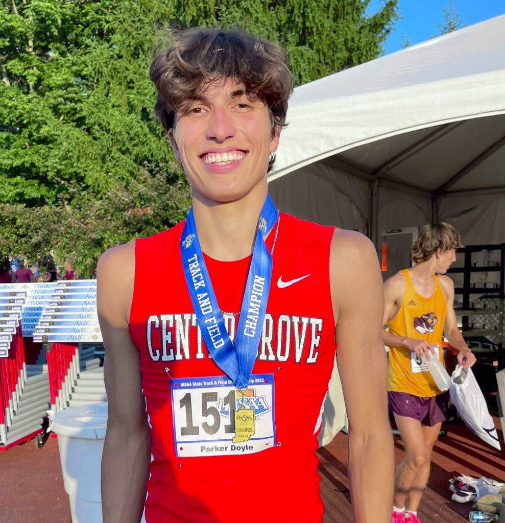 CGSportsNetwork's tweet photo. Congrats to CG’s Parker Doyle on being named '23 IN Mr. Sprinter/Hurdler. Parker was State Champ in the 300M hurdles &amp; a part of the 4 x 400 State Champion relay team. Parker concludes his HS athletic career with 3 football state titles &amp; 2 in track. Parker will run track at ISU. https://t.co/rISY5w31jh