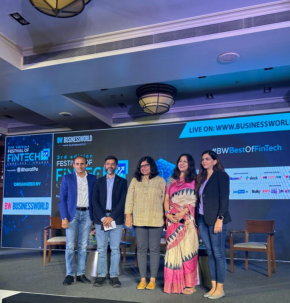 Loved sharing the stage with <a href="/Aish_jaiHF/">Aishwarya Jaishankar</a> <a href="/deenajacob16/">Deena Jacob</a> <a href="/nileshsangoi/">Nilesh Sangoi</a> earlier today as we talked personalisation, open banking, cards, financial inclusion, AI and more. Thank you <a href="/KrupeshBhat/">Krupesh Bhat</a> for moderating, and <a href="/BWBusinessworld/">BW Businessworld</a> for organising an impactful conference