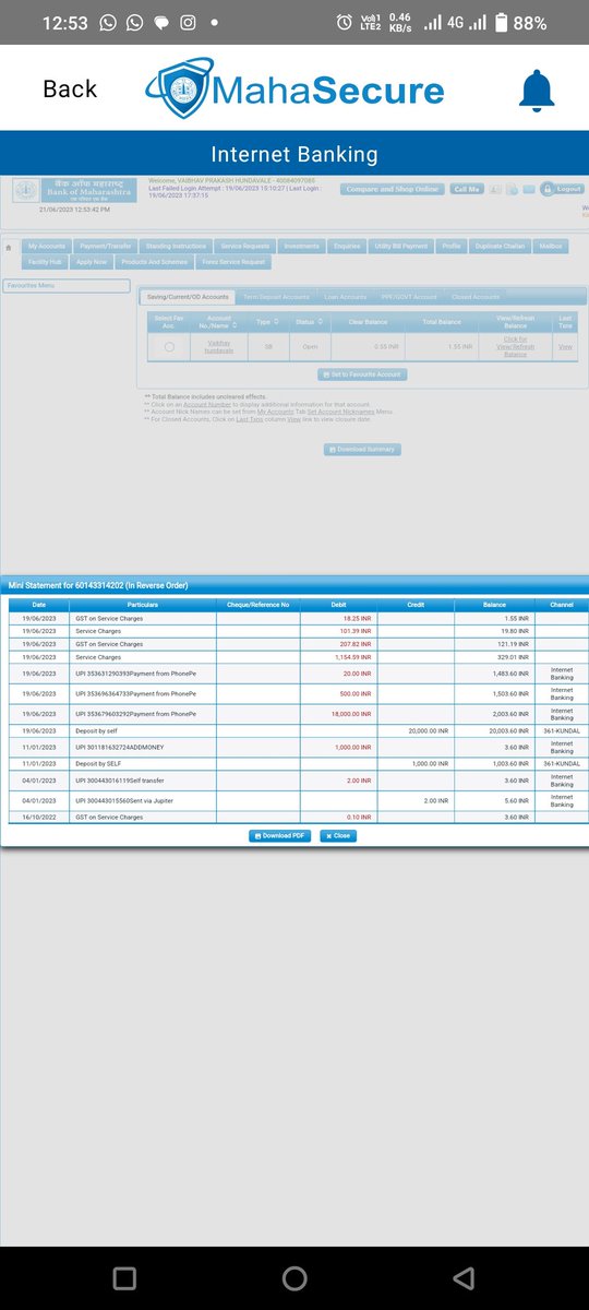 VHundavale's tweet photo. @mahabank @RBI @RBIsays @AskAnshul I have deposited 20000 rs in bank of Maharashtra
Kundal branch on 19 june 2023

Approximately
1480 - 1500 rs debited as a 
Monthly average
Balance maintains charge

From my bank of Maharashtra saving bank account .
AC no &amp; all  
1 time revers it https://t.co/Q7rs4bzbaD