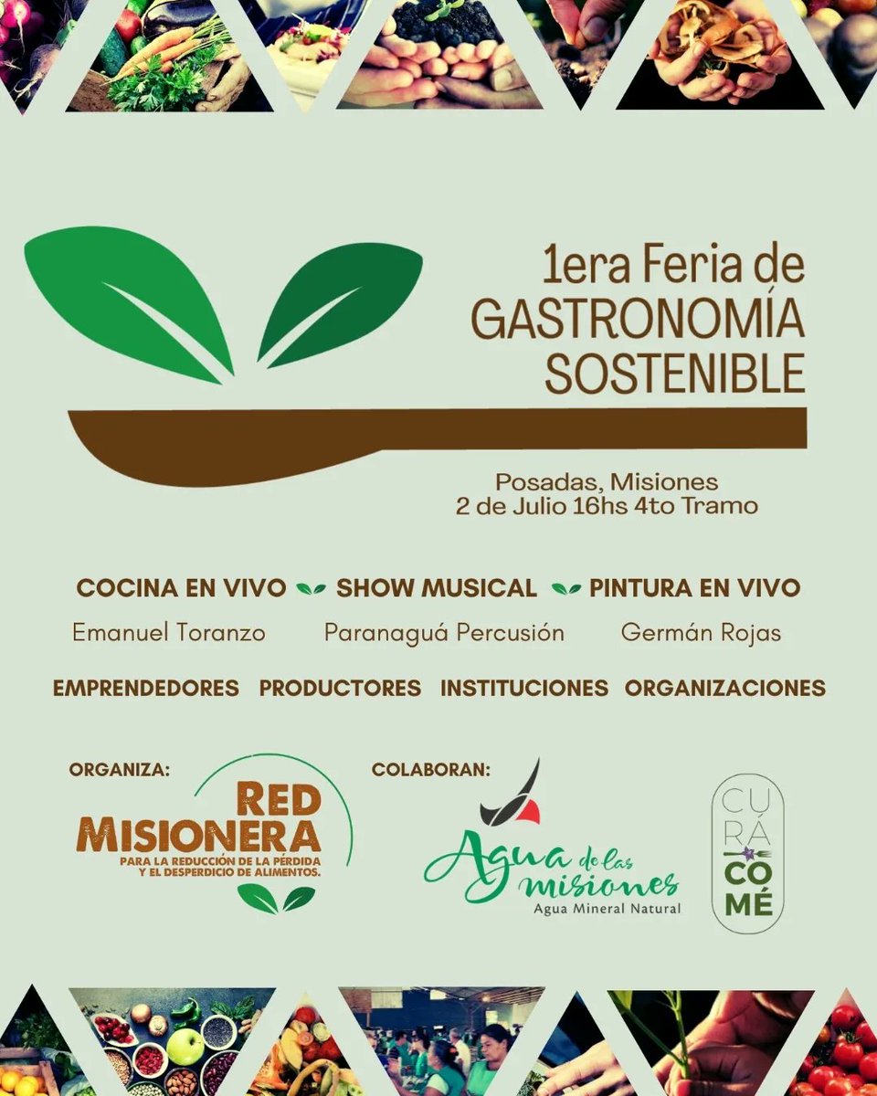 AlimendarP's tweet photo. Nos vemos este Domingo 2 de Julio en el Cuarto Tramo de la Costanera de Posadas!
#Gastronomiasostenible #menospda #mássomosmenosdesperdicio https://t.co/yz8iUIPHQa