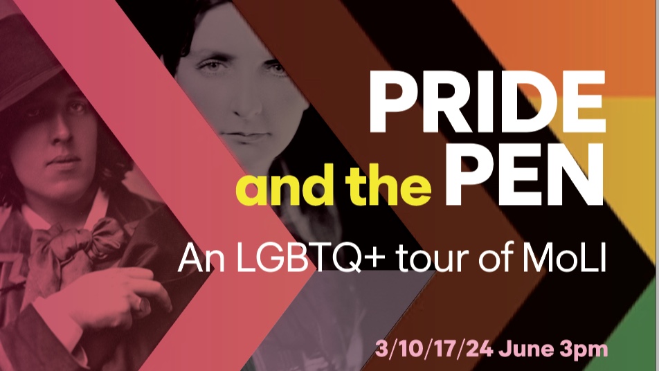 MoLI_Museum's tweet photo. Due to popular demand we will be running Pride and the Pen – An LGBTQ+ tour of MoLI again this Saturday at 3pm. The tour looks at Ireland’s storied queer heritage, from censorship to celebration. Limited availability – don't miss out! Book now: https://t.co/Fq2hMJuHzP https://t.co/na2N3tLnI1