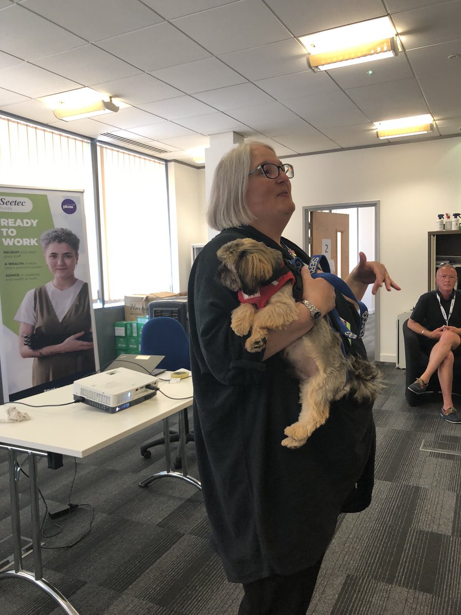 PlussInspires's tweet image. The fabulous Karen &amp;amp; her super cute support dog, Salvatore, from @swasFT at our #EmpDay23 celebrations. #NoOneLeftBehind #WorkingForBetterWork