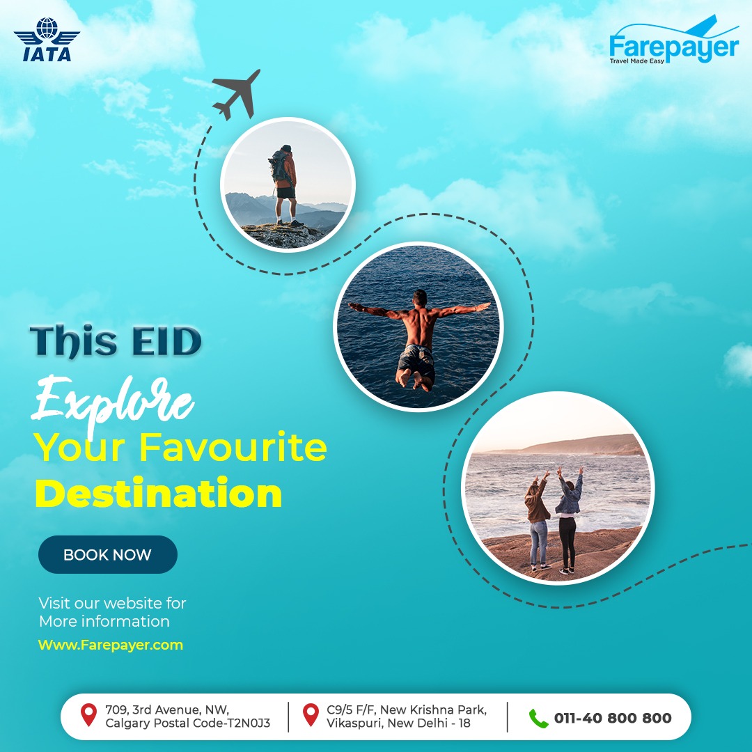 THIS EID Explore the World with Farepayer and get Exciting deals & Discounts. 

Call 011 40 800 800 

#eid #eidmubarak #eidoffer #eiddiscount #eiduladha #travel #tour #trip #travelgram #tourism #tourismindia #tourpackages #tourpackages #triptour #tourismireland #world