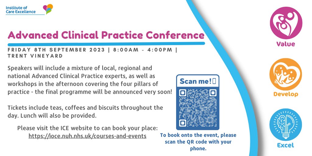 📢Advanced Clinical Practice Conference 2023 at @nottmhospitals 📅 This years conference will be on Friday 8th September. Find more details and book your place below👇 bit.ly/3YVN6oD