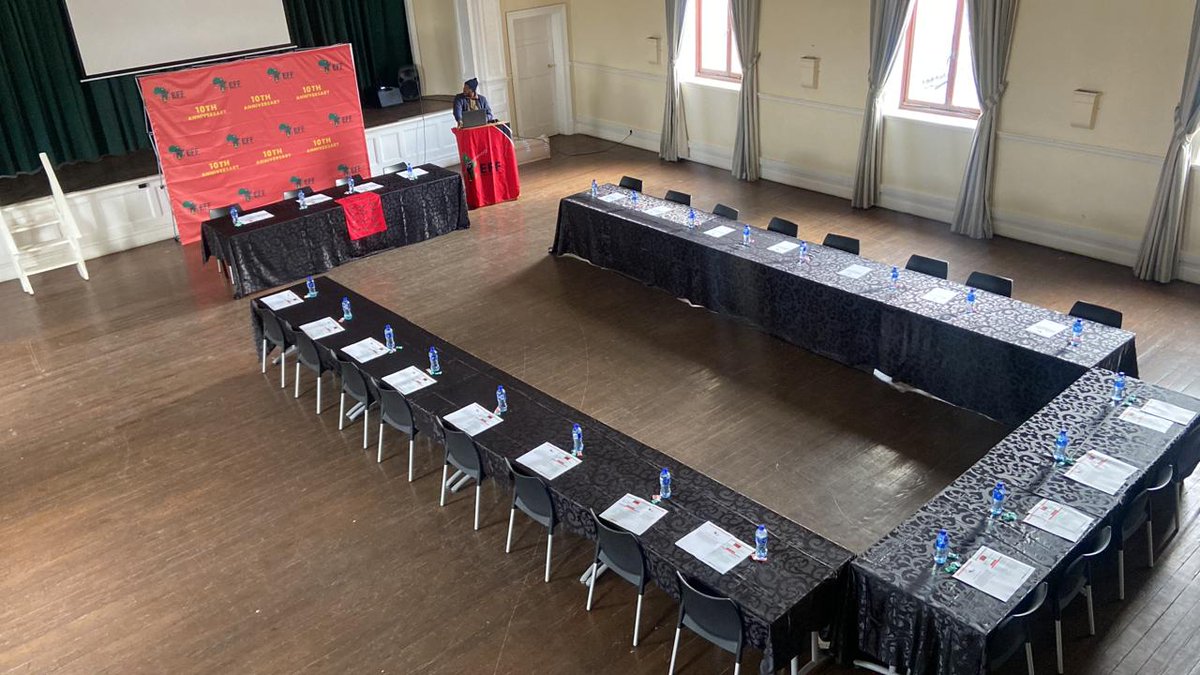 EFFWesternCape_'s tweet photo. It is all systems go in Caledon Town Hall where the Deputy Secretary General (DSG), Cmsr Poppy Mailola will be conducting the Western Cape Gender-Based Violence Desk Induction Workshop today.  

#EFFTurns10 
DIAL *134*20024# https://t.co/ehyPEhNrBZ